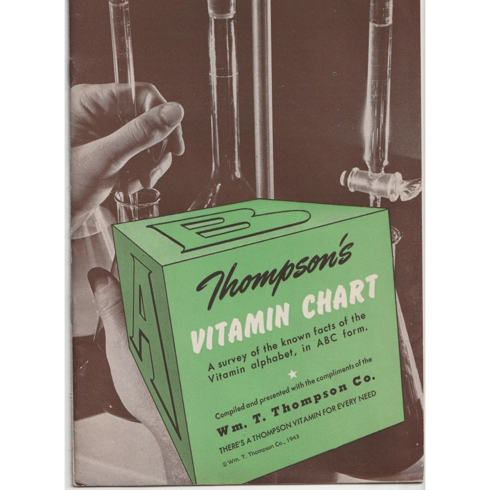 Vintage 1943 Thompson's Vitamin Chart Booklet Wm T Thompson Co Los Angeles CA Ad - Picture 1 of 2